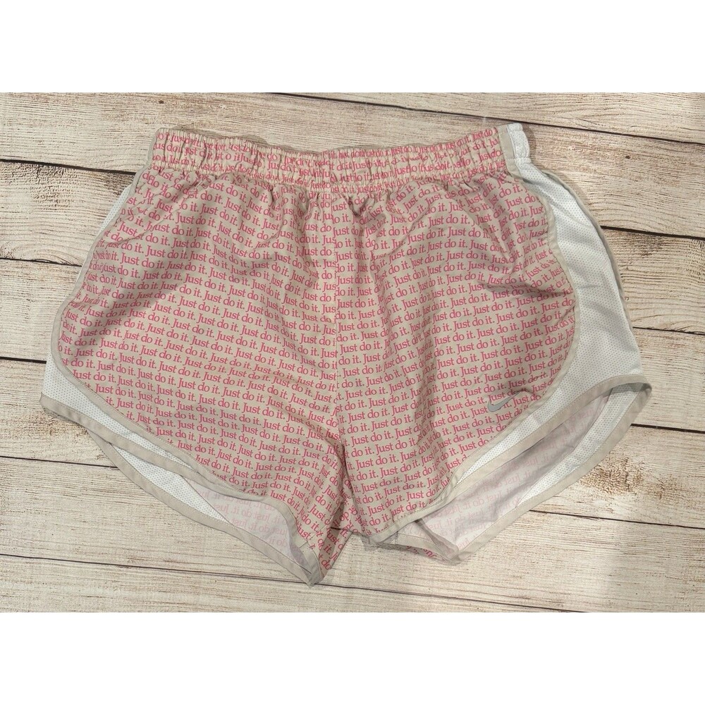 Nike Running Shorts Women's Large Pink White Just Do It Print Brief Lined